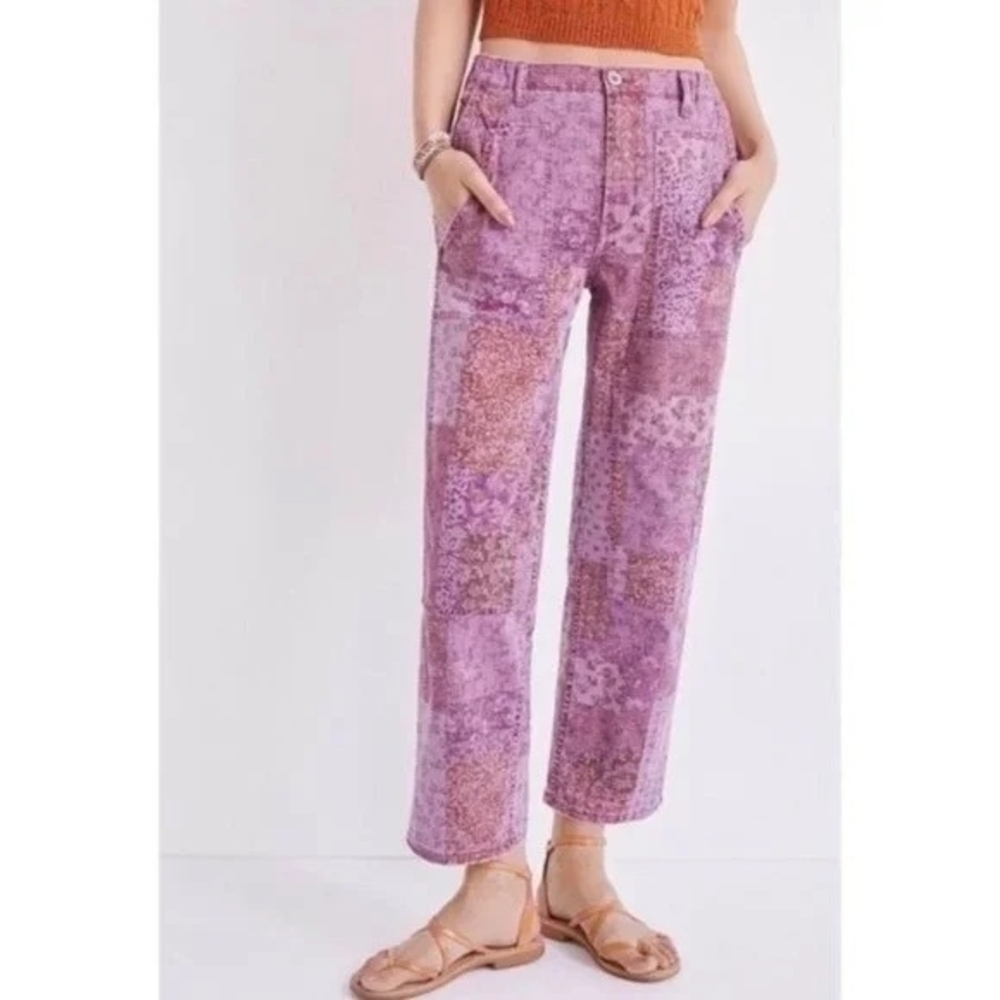 Pilcro Patchwork Straight-Leg Pants in Lavender and Rose